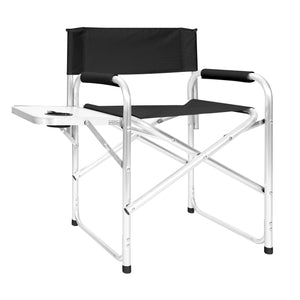 Sedia Sgabello Regista Poltrona Pieghevole In Alluminio Lavabile Leggera Lavabile Con Tavolino Porta Bibite Incluso Campeggio Mare Spiaggia Nero