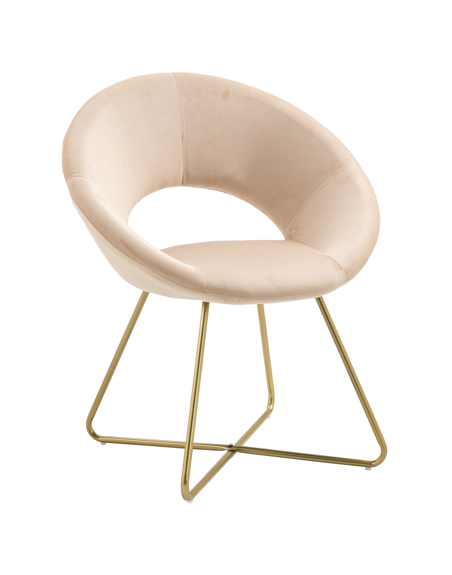 Poltrona Tonda Camera da Letto in Velluto Design Moderno, Sedia Imbottita Circolare con Gambe in Metallo Placcato Oro - Poltroncina per Salotto con Seduta Morbida Modello Grace - Beige