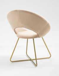 Poltrona Tonda Camera da Letto in Velluto Design Moderno, Sedia Imbottita Circolare con Gambe in Metallo Placcato Oro - Poltroncina per Salotto con Seduta Morbida Modello Grace - Beige