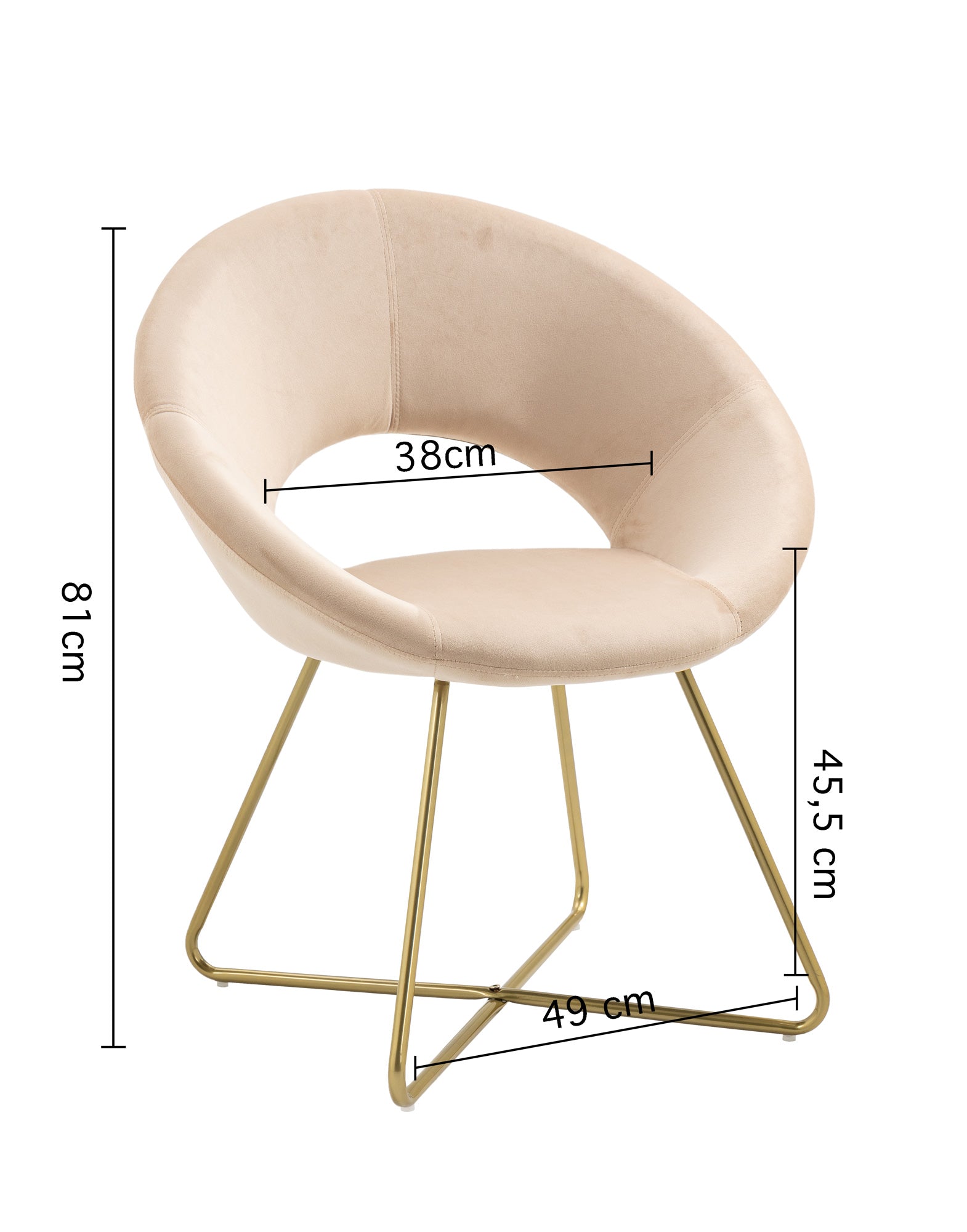 Poltrona Tonda Camera da Letto in Velluto Design Moderno, Sedia Imbottita Circolare con Gambe in Metallo Placcato Oro - Poltroncina per Salotto con Seduta Morbida Modello Grace - Beige