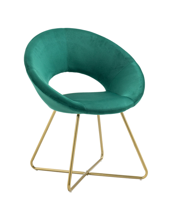 Poltrona Tonda Camera da Letto in Velluto Design Moderno, Sedia Imbottita Circolare con Gambe in Metallo Placcato Oro - Poltroncina per Salotto con Seduta Morbida Modello Grace - Petrolio