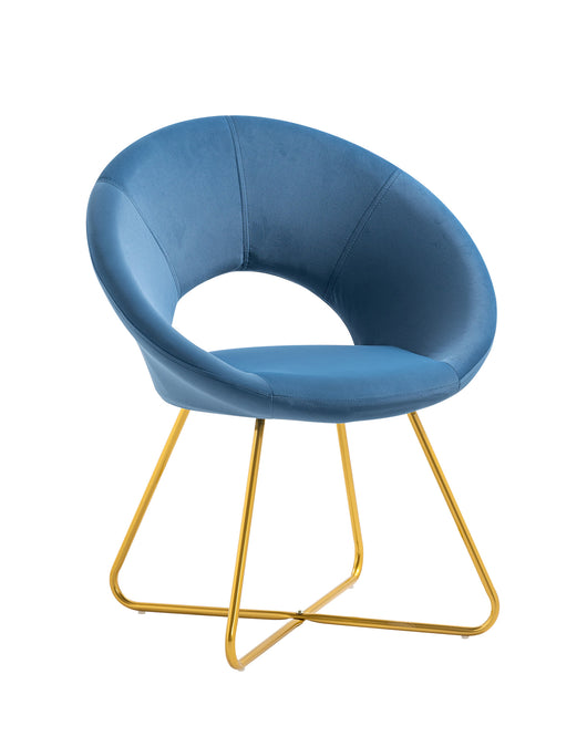 Poltrona Tonda Camera da Letto in Velluto Design Moderno, Sedia Imbottita Circolare con Gambe in Metallo Placcato Oro - Poltroncina per Salotto con Seduta Morbida Modello Grace - Blu