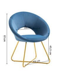 Poltrona Tonda Camera da Letto in Velluto Design Moderno, Sedia Imbottita Circolare con Gambe in Metallo Placcato Oro - Poltroncina per Salotto con Seduta Morbida Modello Grace - Blu