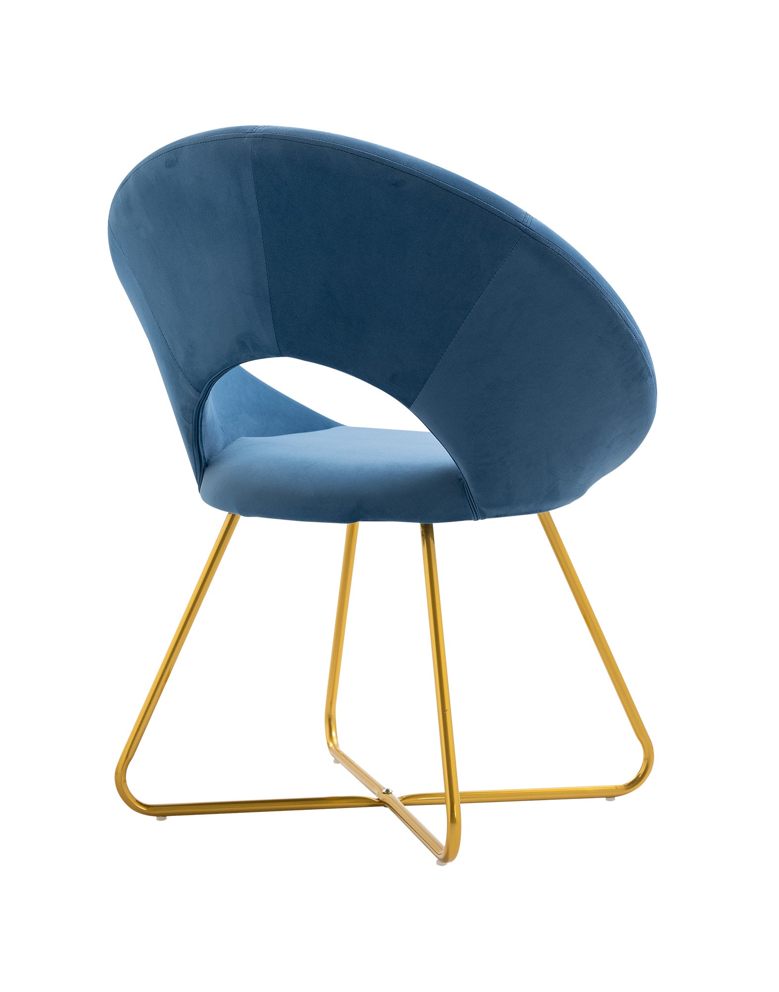 Poltrona Tonda Camera da Letto in Velluto Design Moderno, Sedia Imbottita Circolare con Gambe in Metallo Placcato Oro - Poltroncina per Salotto con Seduta Morbida Modello Grace - Blu