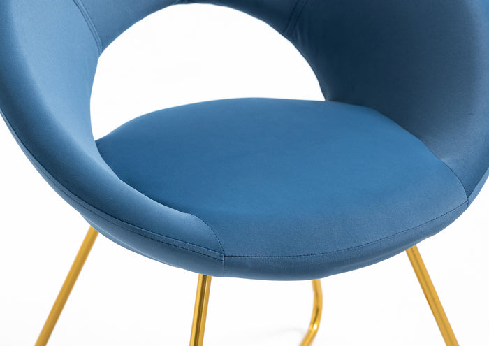 Poltrona Tonda Camera da Letto in Velluto Design Moderno, Sedia Imbottita Circolare con Gambe in Metallo Placcato Oro - Poltroncina per Salotto con Seduta Morbida Modello Grace - Blu