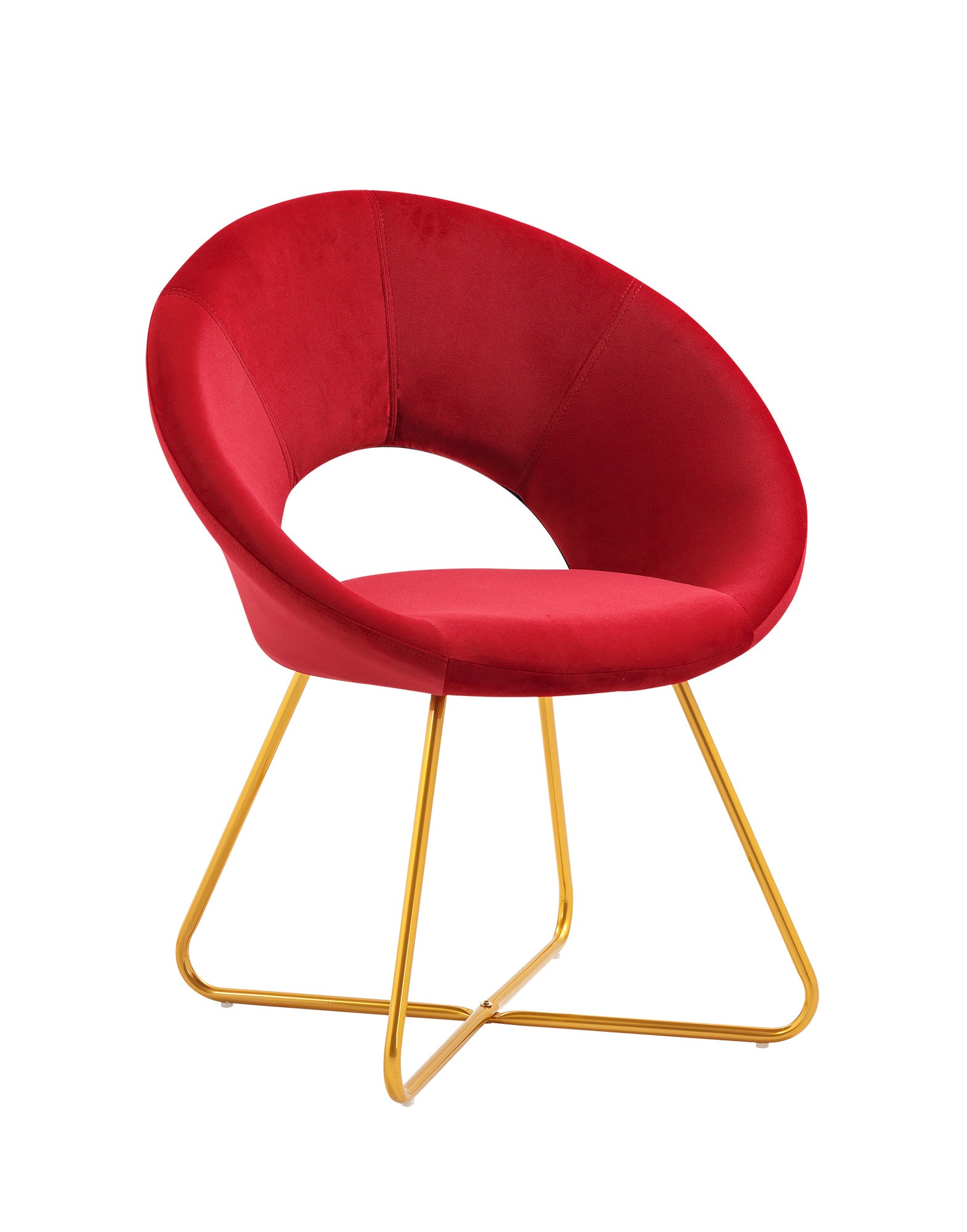 Poltrona Tonda Camera da Letto in Velluto Design Moderno, Sedia Imbottita Circolare con Gambe in Metallo Placcato Oro - Poltroncina per Salotto con Seduta Morbida Modello Grace - Ciliegia