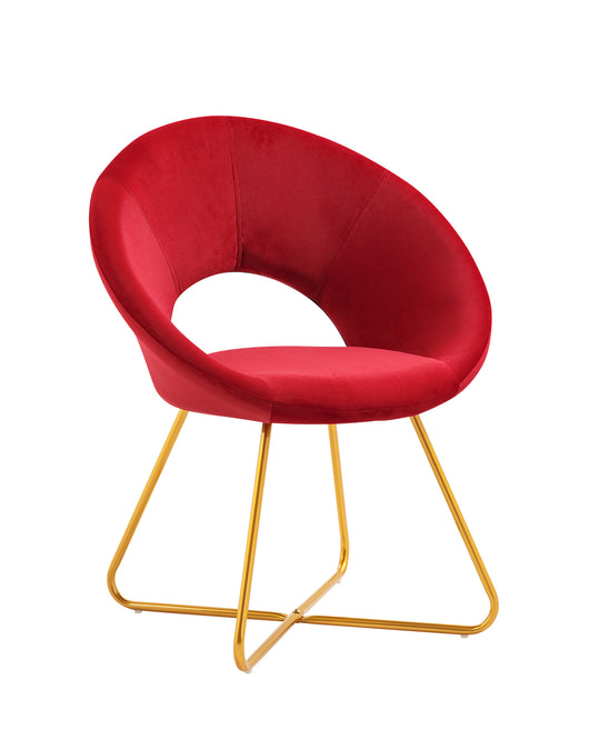 Poltrona Tonda Camera da Letto in Velluto Design Moderno, Sedia Imbottita Circolare con Gambe in Metallo Placcato Oro - Poltroncina per Salotto con Seduta Morbida Modello Grace - Ciliegia