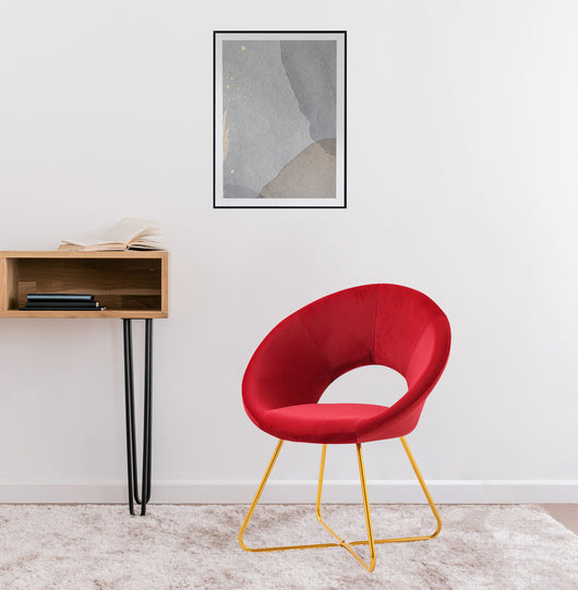 Poltrona Tonda Camera da Letto in Velluto Design Moderno, Sedia Imbottita Circolare con Gambe in Metallo Placcato Oro - Poltroncina per Salotto con Seduta Morbida Modello Grace - Ciliegia