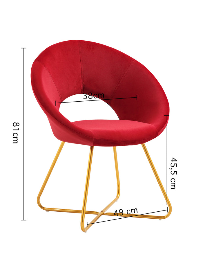 Poltrona Tonda Camera da Letto in Velluto Design Moderno, Sedia Imbottita Circolare con Gambe in Metallo Placcato Oro - Poltroncina per Salotto con Seduta Morbida Modello Grace - Ciliegia