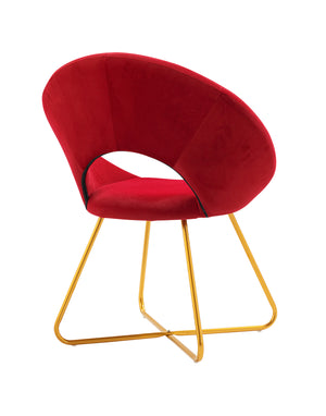 Poltrona Tonda Camera da Letto in Velluto Design Moderno, Sedia Imbottita Circolare con Gambe in Metallo Placcato Oro - Poltroncina per Salotto con Seduta Morbida Modello Grace - Ciliegia