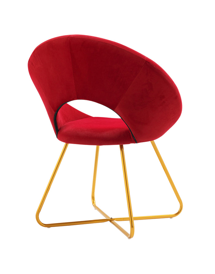 Poltrona Tonda Camera da Letto in Velluto Design Moderno, Sedia Imbottita Circolare con Gambe in Metallo Placcato Oro - Poltroncina per Salotto con Seduta Morbida Modello Grace - Ciliegia