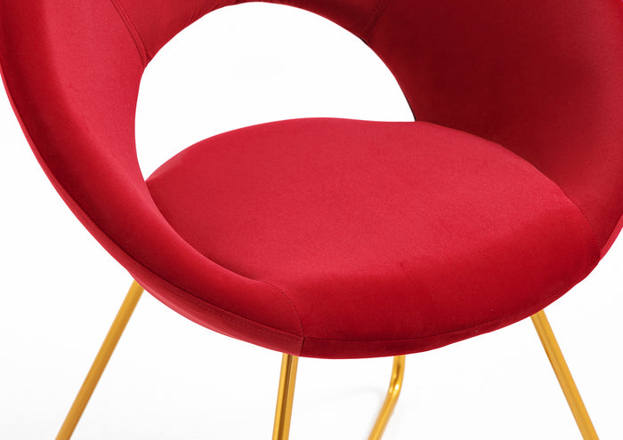 Poltrona Tonda Camera da Letto in Velluto Design Moderno, Sedia Imbottita Circolare con Gambe in Metallo Placcato Oro - Poltroncina per Salotto con Seduta Morbida Modello Grace - Ciliegia