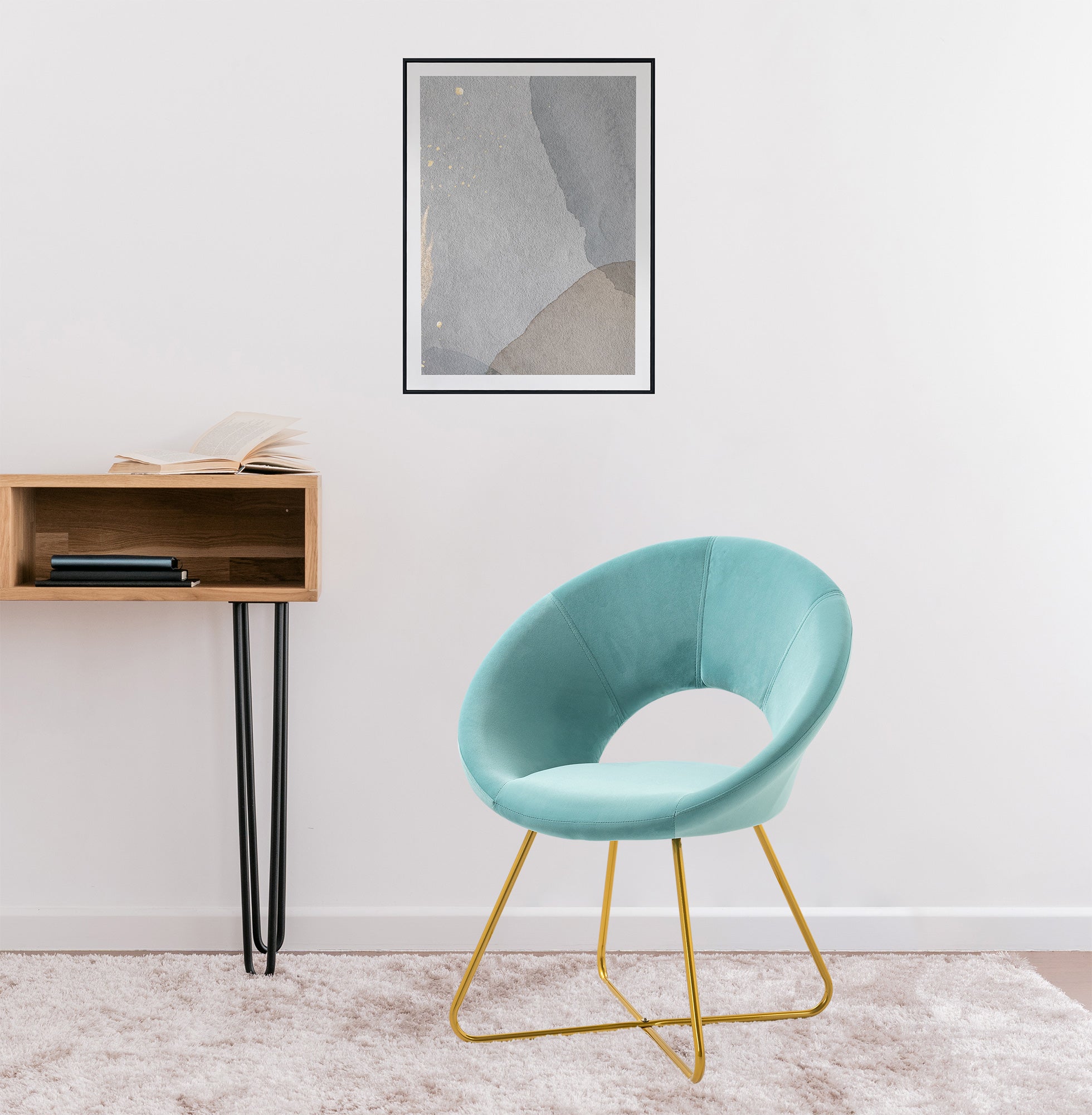 Poltrona Tonda Camera da Letto in Velluto Design Moderno, Sedia Imbottita Circolare con Gambe in Metallo Placcato Oro - Poltroncina per Salotto con Seduta Morbida Modello Grace - Tiffany