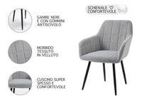 Poltroncina Classica con Braccioli per Camera da Letto in Velluto Design Moderno-Grigio