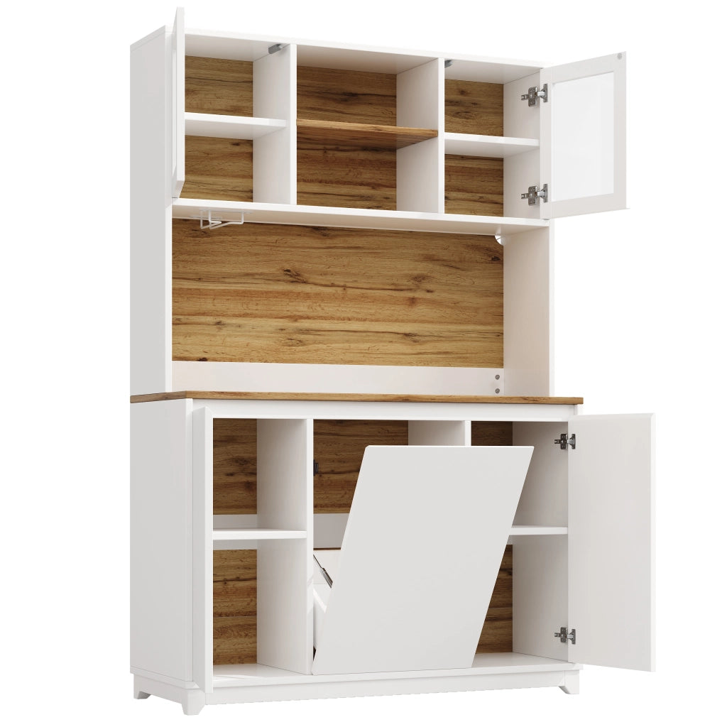 Mobili da cucina, credenze, ante in acrilico, illuminazione a LED, finiture effetto legno, bianco