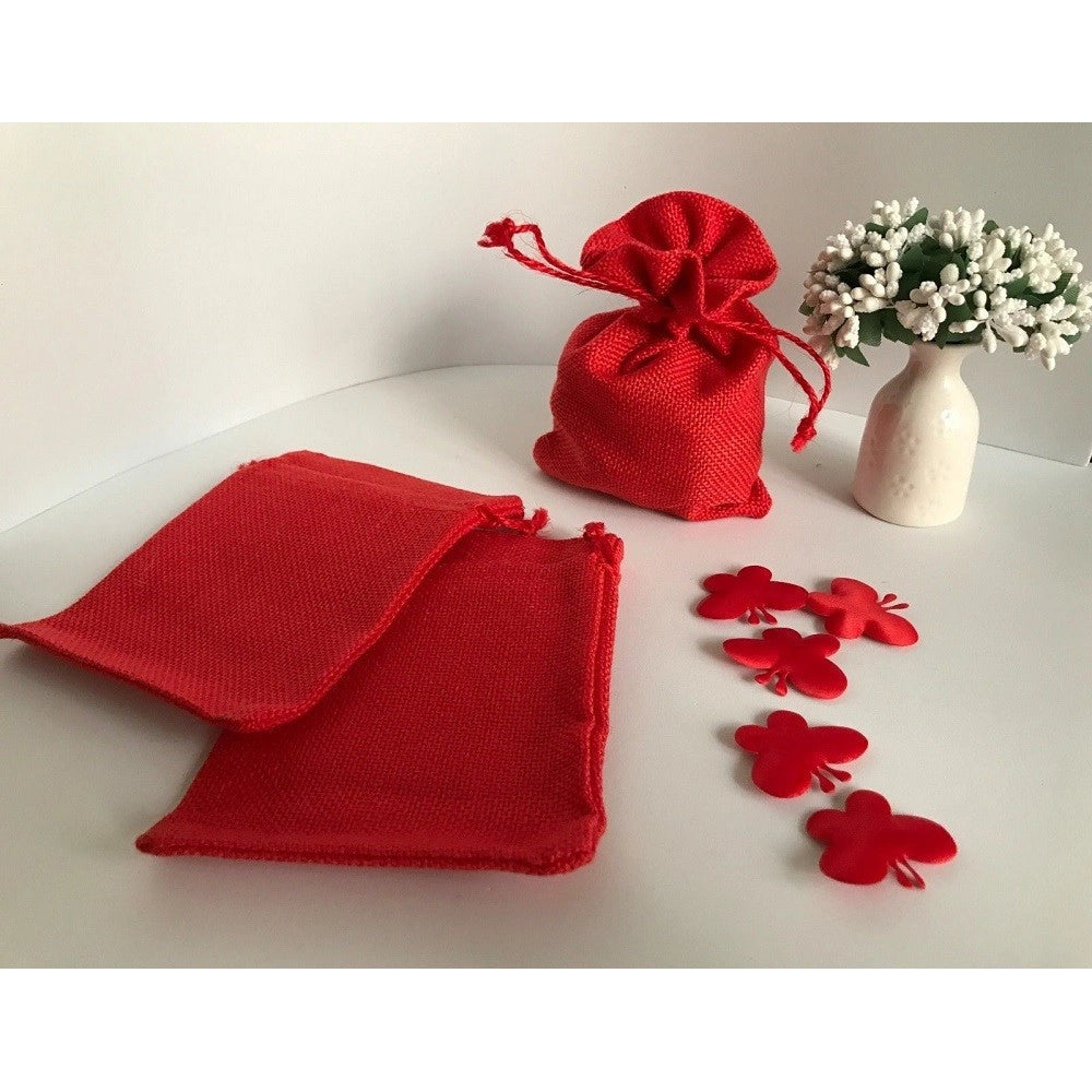 Trade Shop - 25 Sacchetti Di Juta Rossi Bomboniere Confetti Compleanni Matrimonio Regali -