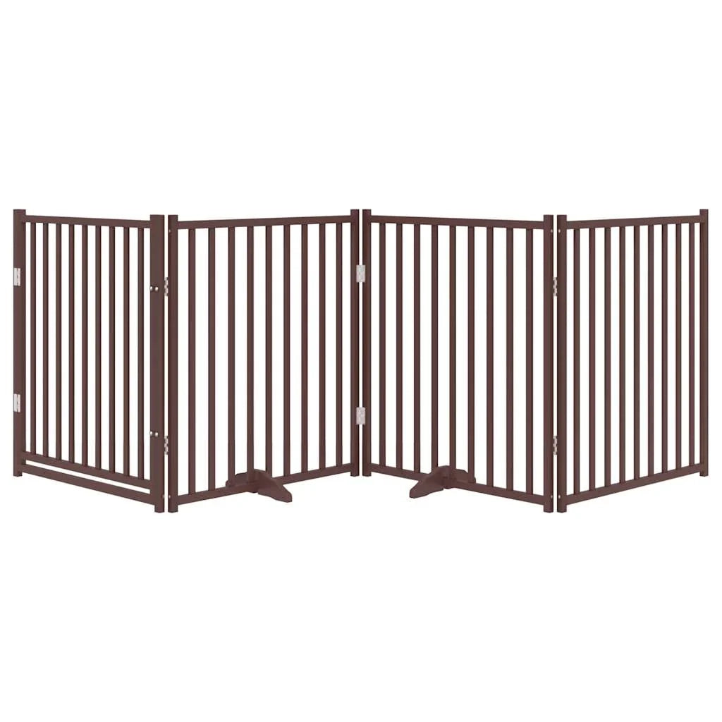 Cancelletto di sicurezza per cani con 4 pannelli in legno massello di abete marrone 02_0023312