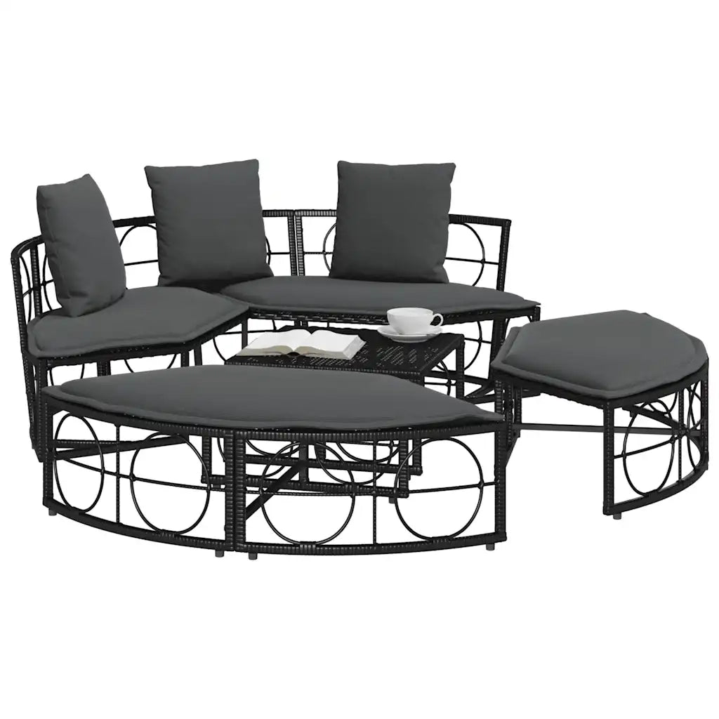 Lettino Prendisole Esterno senza Tetto Nero in Polyrattan