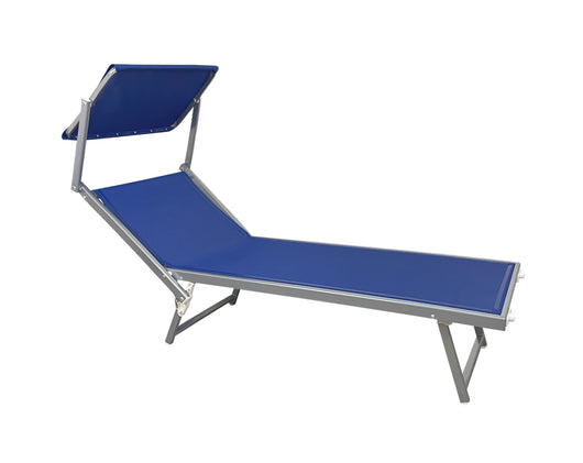 Lettino Prendisole Deluxe In Alluminio Pieghevole Professionale Sdraio Con Tettino Parasole Tessuto Textilene Impermeabile Resistente Raggi Uv Giardino Piscina Spiaggia Terrazzo  - Blu