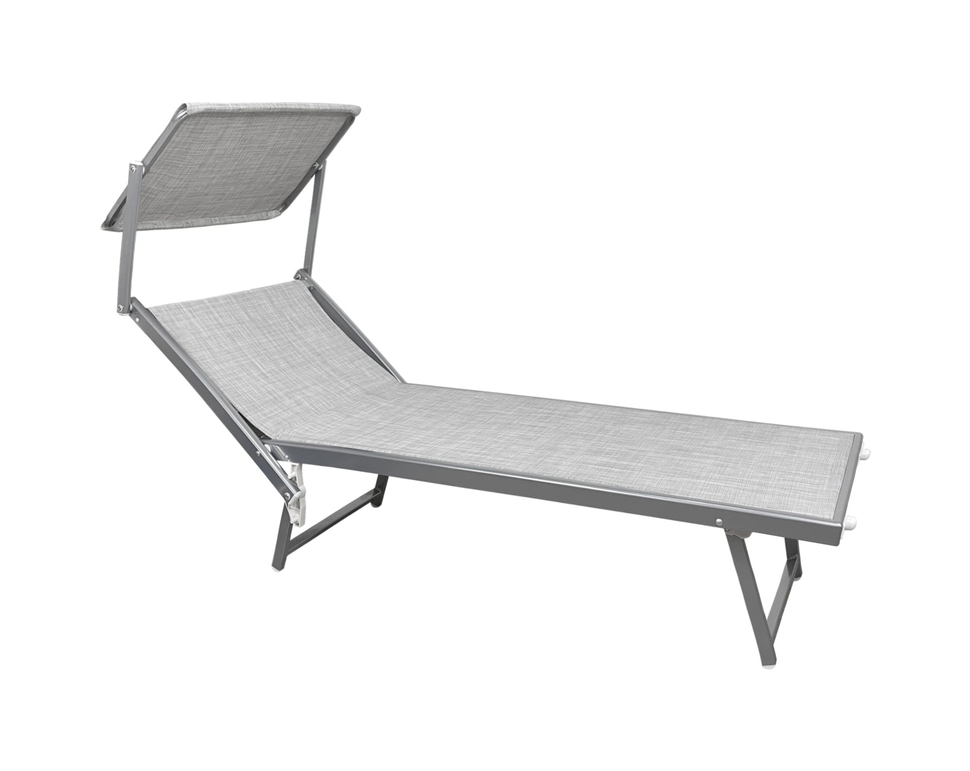 Lettino Prendisole Deluxe In Alluminio Pieghevole Professionale Sdraio Con Tettino Parasole Tessuto Textilene Impermeabile Resistente Raggi Uv Giardino Piscina Spiaggia Terrazzo  - Grigio