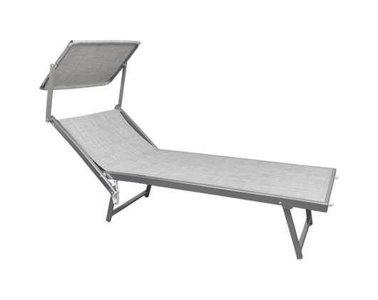 Lettino Prendisole Deluxe In Alluminio Pieghevole Professionale Sdraio Con Tettino Parasole Tessuto Textilene Impermeabile Resistente Raggi Uv Giardino Piscina Spiaggia Terrazzo  - Grigio