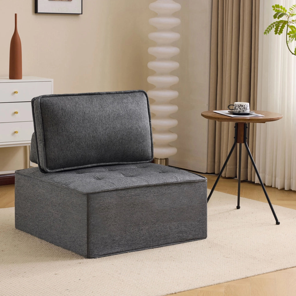 Divano Relax Modulare Compatto in Tessuto Lino Grigio Scuro