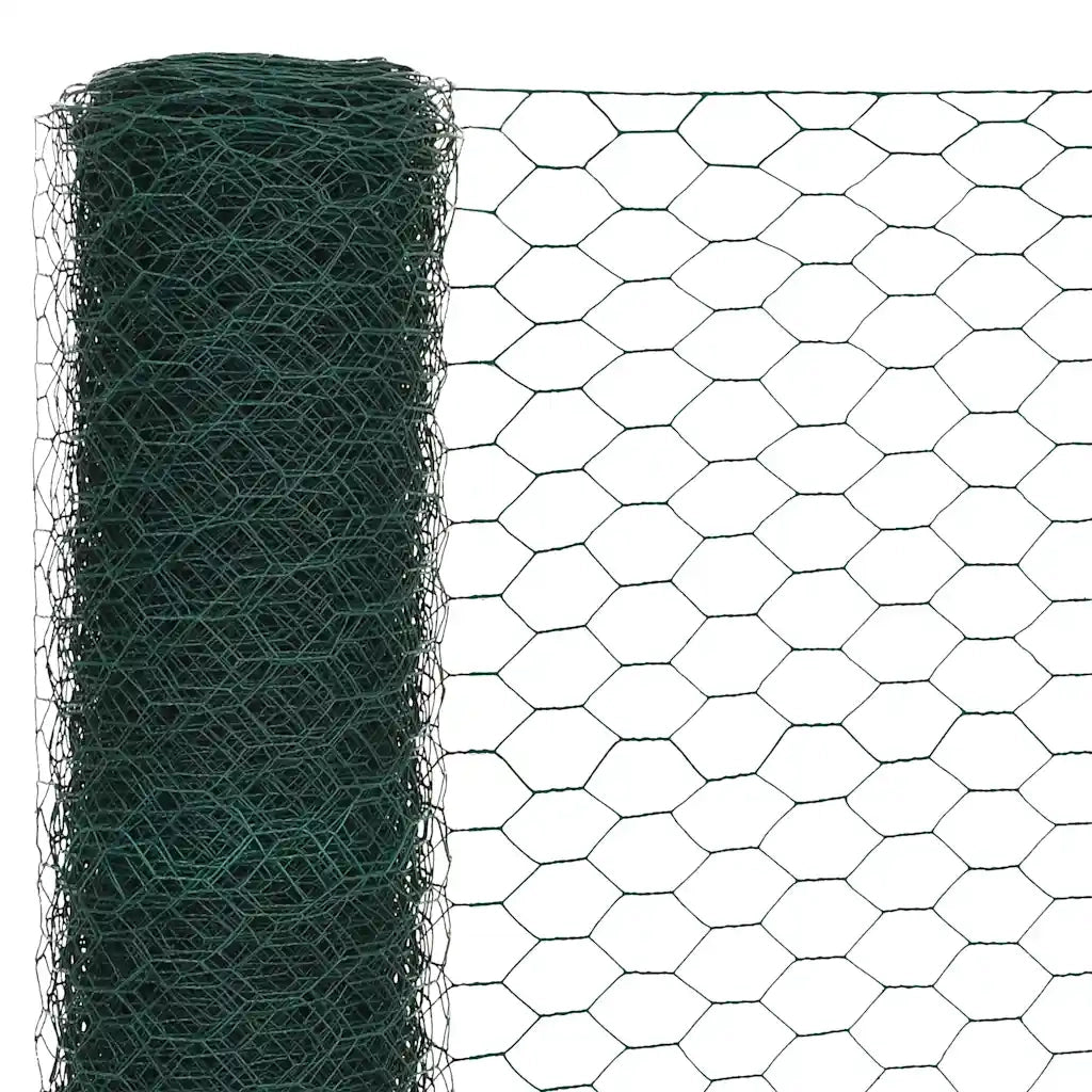 Recinzione in Rete per Pollaio in Acciaio e PVC 25x1,2 m Verde 143269