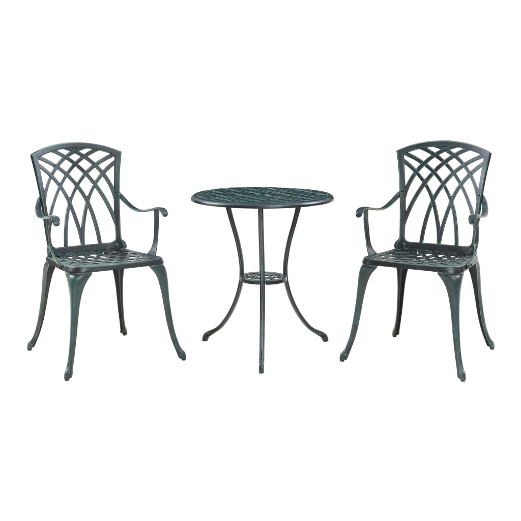 Set da Bistrot Vena in Alluminio 2 Sedie e Tavolo Rotondo - Grigio Scuro con Patina Verde casa.pro