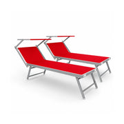 Set 2 Lettini Prendisole Pieghevoli Professionali In Alluminio Leggero Con Tettuccio Parasole Regolabile Sdraio Relax Mare Spiaggia Piscina Giardino Terrazza 182 x 60 x 38 Cm Rosso