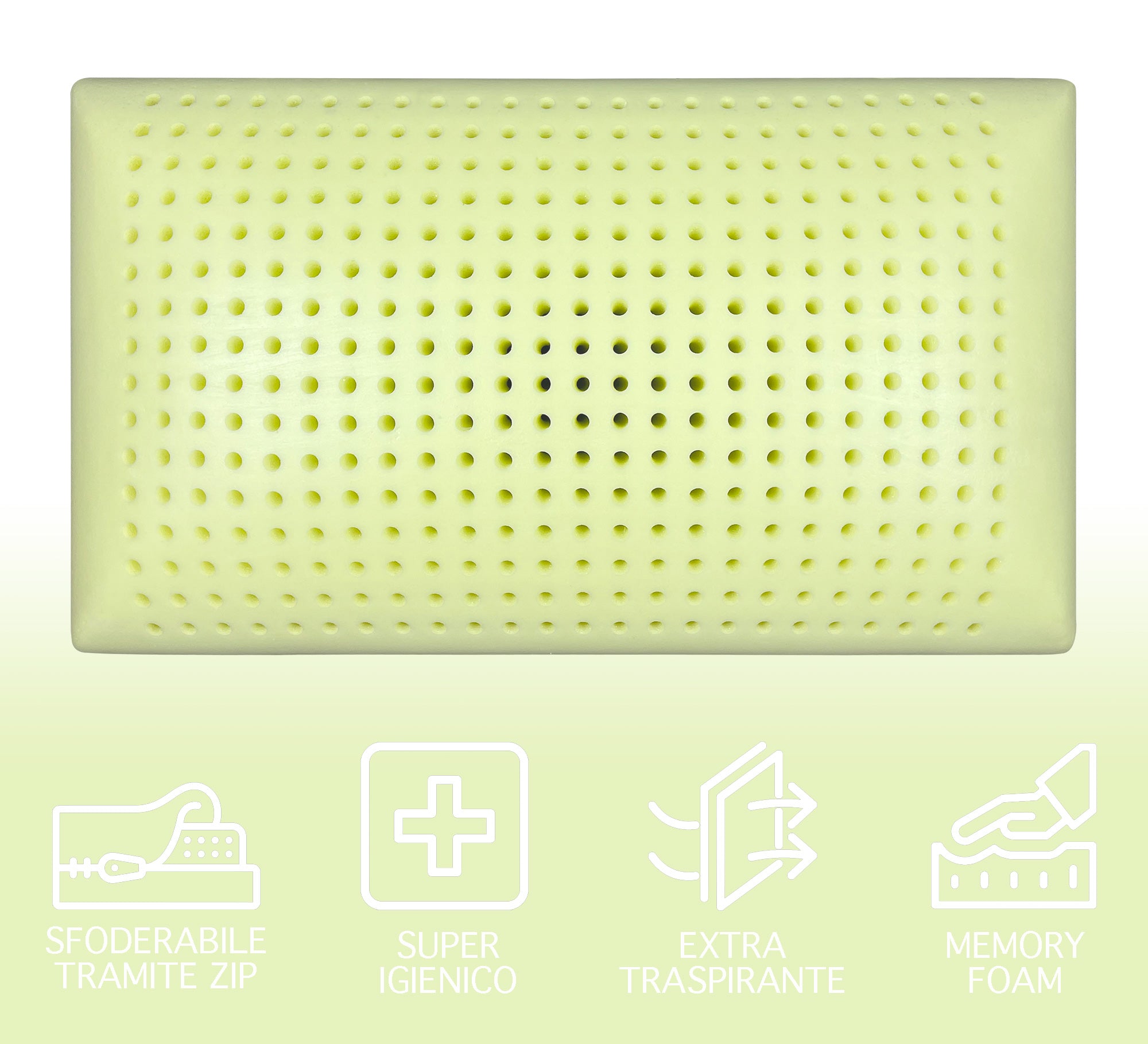 Guanciale Anatomico Aloe Vera Memo Cuscino Letto Saponetta Traspirante Memory Foam Anallergico Prodotto Italiano - Aloe -2 Cuscini