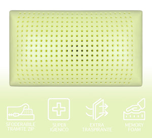 Guanciale Anatomico Aloe Vera Memo Cuscino Letto Saponetta Traspirante Memory Foam Anallergico Prodotto Italiano - Aloe -2 Cuscini