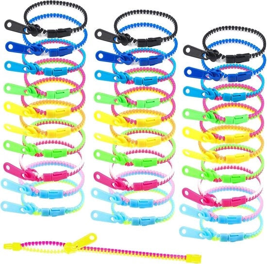 30 pezzi di cinturino per bambini - Bracciali di amicizia in bulk - Giochi per bambini - Fidget Toys - Cinturino per bambini con zip - Prezzi per Natale - Borse di regalo per feste - Resina