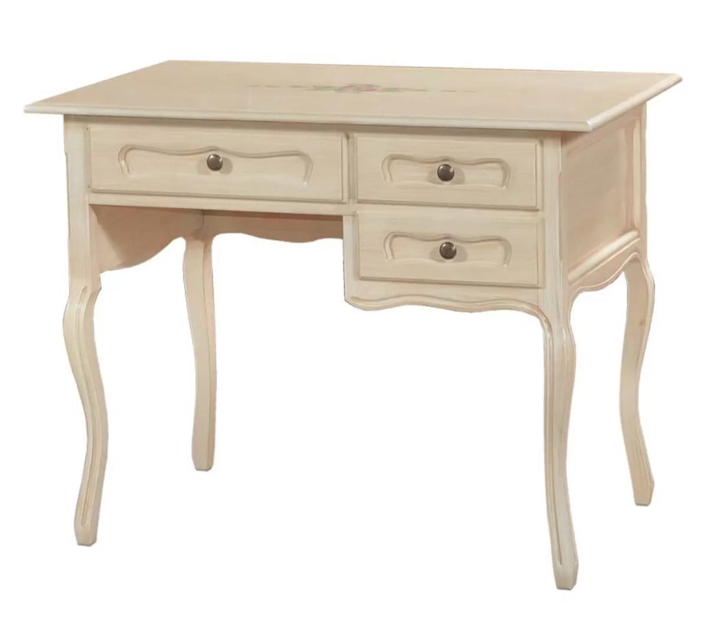 Scrivania in legno avorio pennellato con decori l.100 p.60 h.79 - Mobili 2G