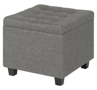 Pouf Poggiapiedi Cubico XXL Con Contenitore Integrato Cubo Imbottito Lino 45Cm Piedini legno Panca Moderna Cassapanca Soggiorno Panchina Ingresso Scarpiera Sgabello Grande - Grigio1