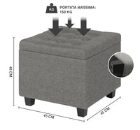 Pouf Poggiapiedi Cubico XXL Con Contenitore Integrato Cubo Imbottito Lino 45Cm Piedini legno Panca Moderna Cassapanca Soggiorno Panchina Ingresso Scarpiera Sgabello Grande - Grigio1