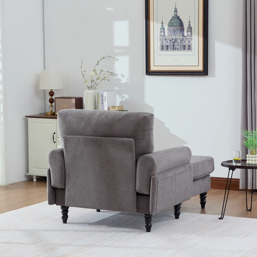 Poltrona Relax Ampia con Tasche Laterali Schienale e Braccioli Confortevoli Piedi in Legno Massello in Ciniglia Grigio Scuro