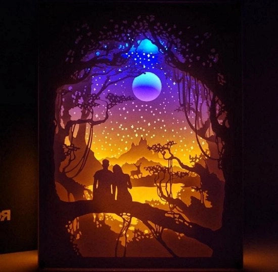 Luce da Tavolo a LED per Decorazione con Box per Papier Sculptura e Ombreggiatura (Luna)