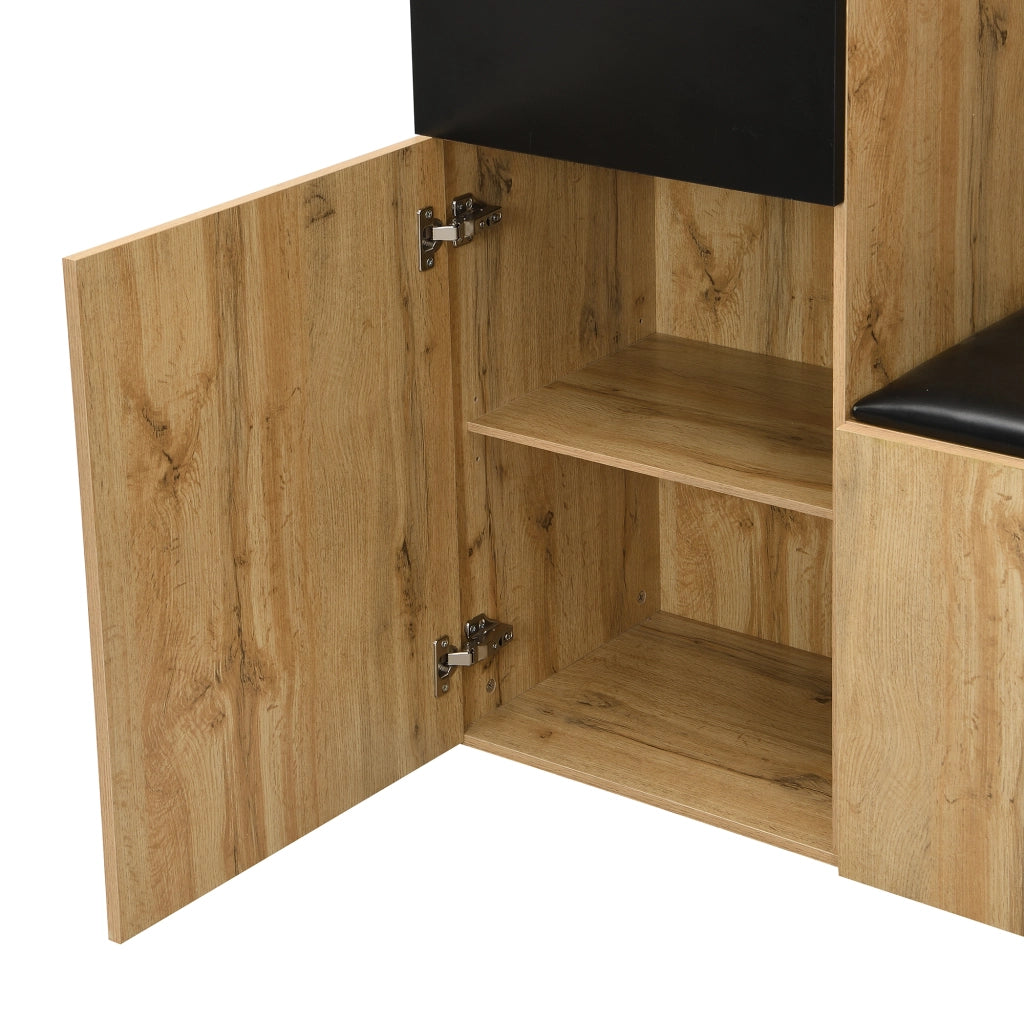 OKWISH Mobile da ingresso con 5 Ganci, Specchio, Panca e 2 Scarpiere, Ripiani Regolabili, 98.5 x 38 x 191 cm