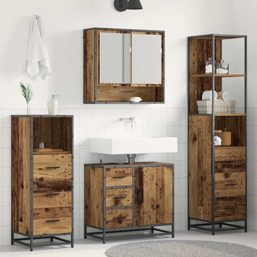 Set di mobili per il bagno con cassetto 4 pcs Legno vecchio 3402497
