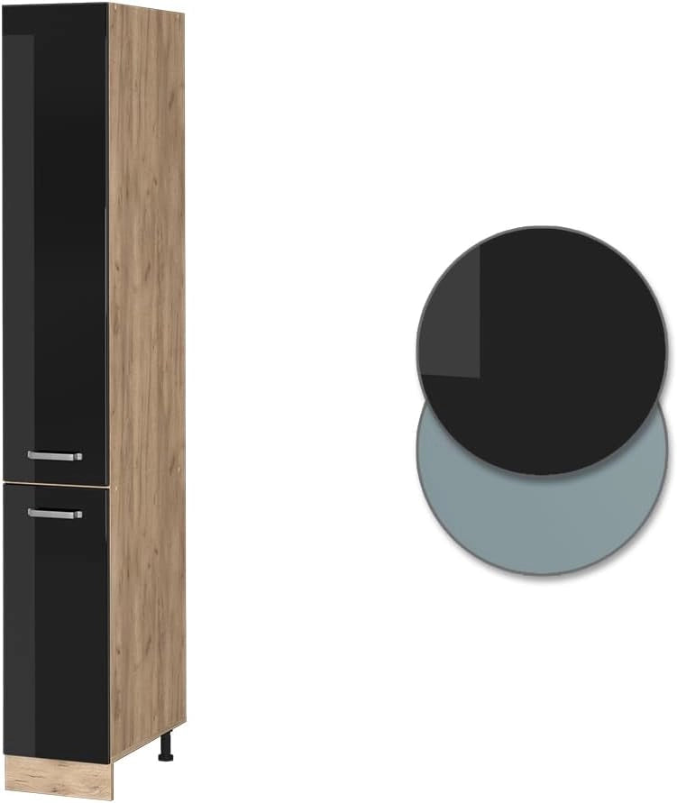 Armadio da farmacia R-Line, Nero lucido, 30 cm, per la libera combinazione all'interno di sistemi cucina modulari