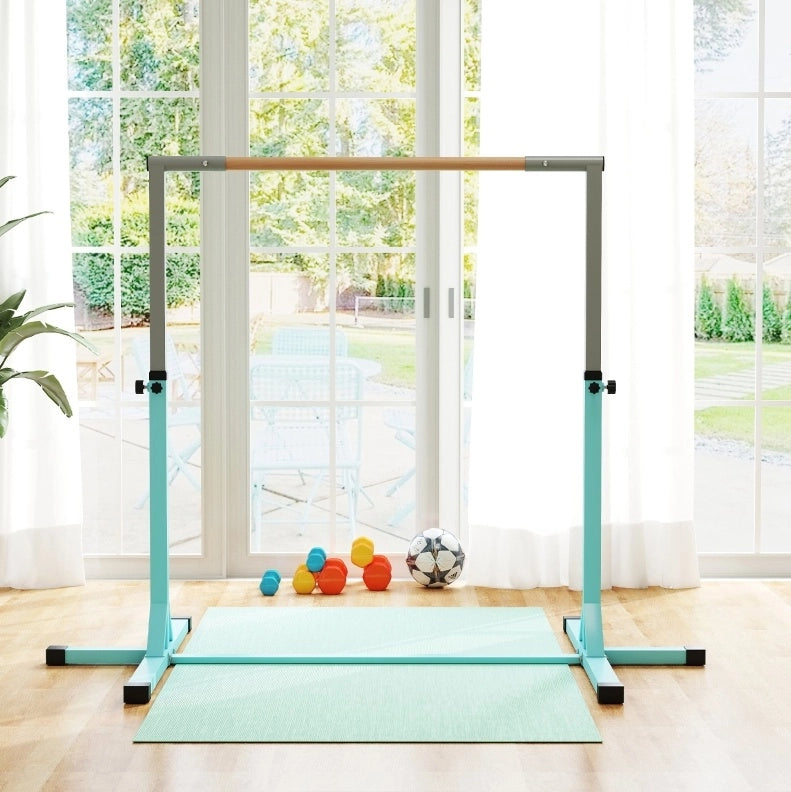 Sbarra ginnica bambini regolabile 92-150 cm ciano, acciaio e faggio