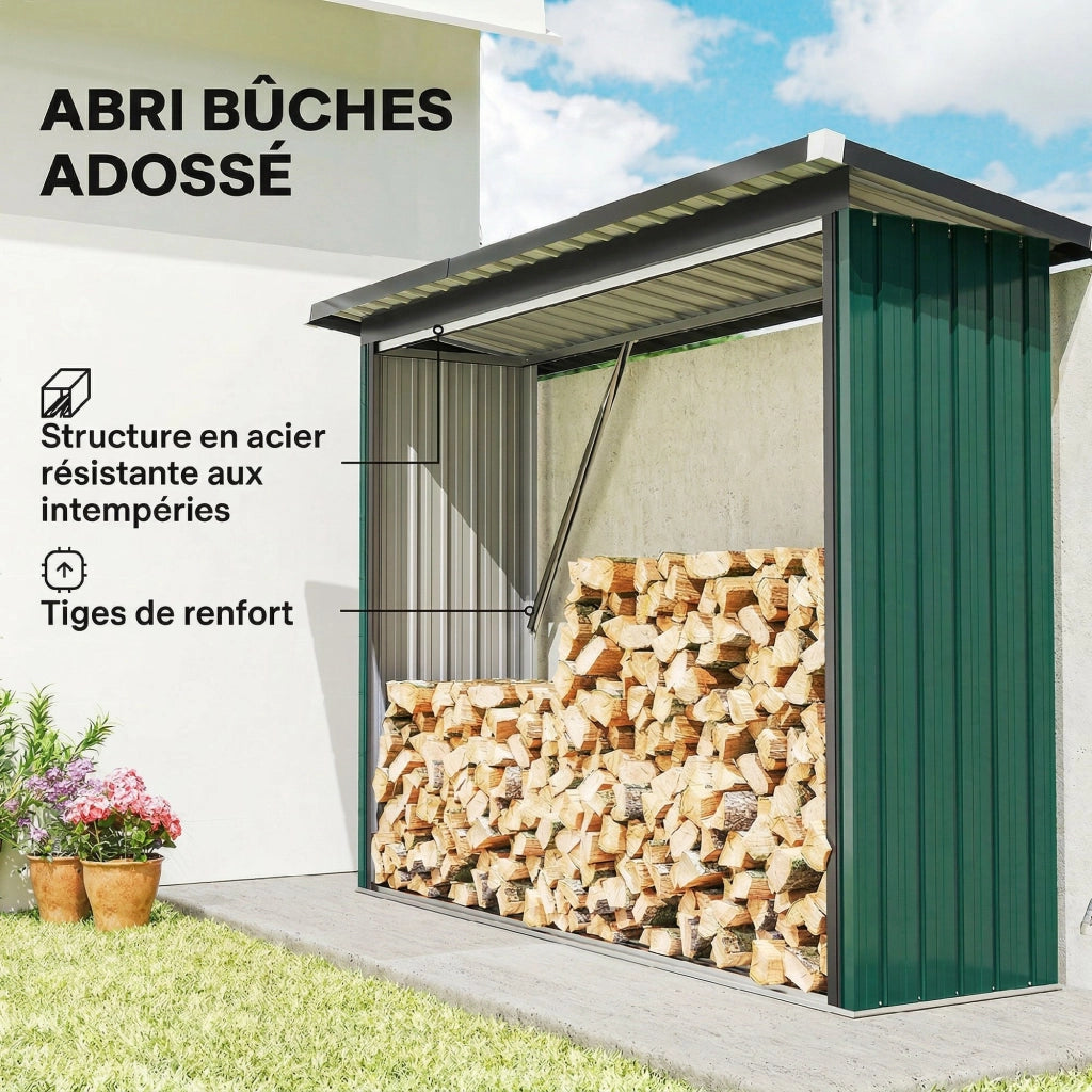 Ripostiglio Legna da Ardere Coperto ¨C zephmum ¨C Verde Acciaio Galvanizzato 213x66.5x150cm