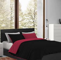 Parure Copripiumino in Flanella Felpato  Bicolore Sacco e Federe Double Face 100% Cotone - Bordeaux-Nero - Singolo