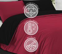 Parure Copripiumino in Flanella Felpato  Bicolore Sacco e Federe Double Face 100% Cotone - Bordeaux-Nero - Singolo