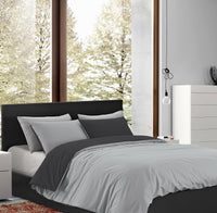 Parure Copripiumino in Flanella Felpato  Bicolore Sacco e Federe Double Face 100% Cotone - Grigiochiaro-Grigioscuro - Matrimoniale