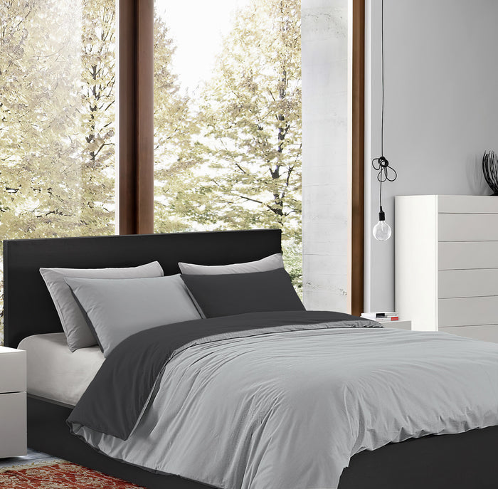 Parure Copripiumino in Flanella Felpato  Bicolore Sacco e Federe Double Face 100% Cotone - Grigiochiaro-Grigioscuro - Matrimoniale