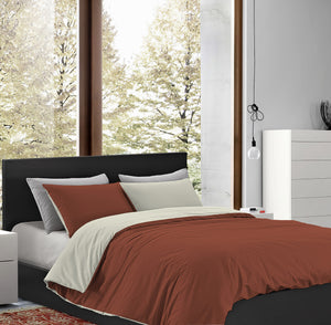 Parure Copripiumino in Flanella Felpato  Bicolore Sacco e Federe Double Face 100% Cotone - Terra-Panna - Singolo