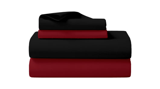 Completo Letto In Morbido Cotone Di Flanella Antipilling Set Lenzuola Bicolore Lenzuolo Sopra Sotto Federe - Bordeaux-Nero - Matrimoniale