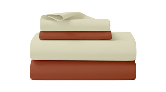 Completo Letto In Morbido Cotone Di Flanella Antipilling Set Lenzuola Bicolore Lenzuolo Sopra Sotto Federe - Terra-Panna - Matrimoniale