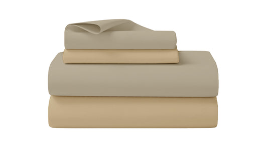 Completo Letto In Morbido Cotone Di Flanella Antipilling Set Lenzuola Bicolore Lenzuolo Sopra Sotto Federe - Tortora-Beige - Piazza e mezza